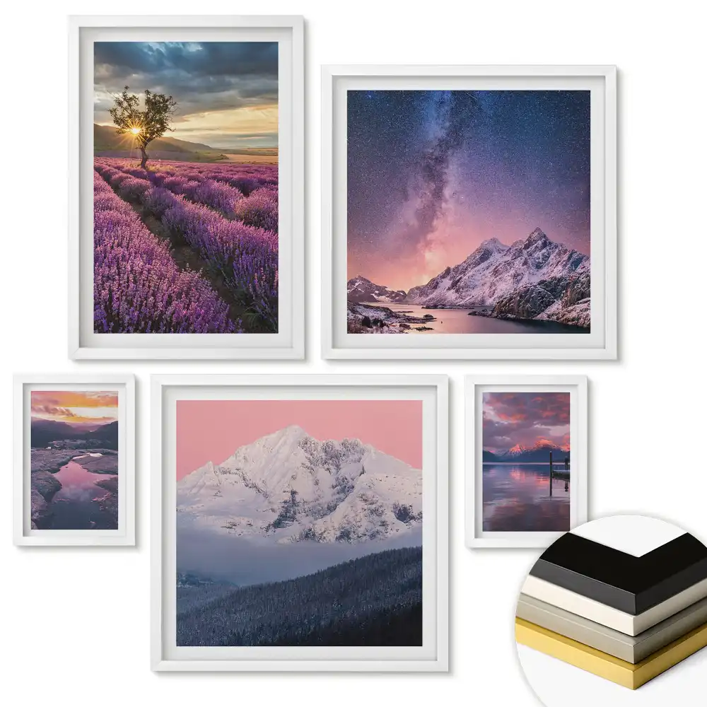 Set de tablouri înrămate cu peisaj nocturn de oraș modern în culori vibrante