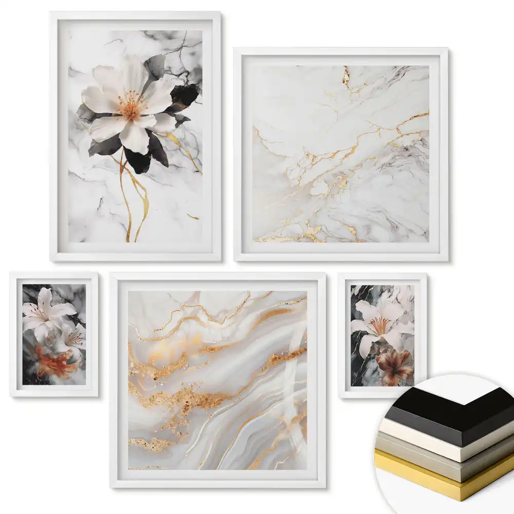 Set de 5 tablouri înrămate Natura și abstracția într-o compoziție armonioasă
