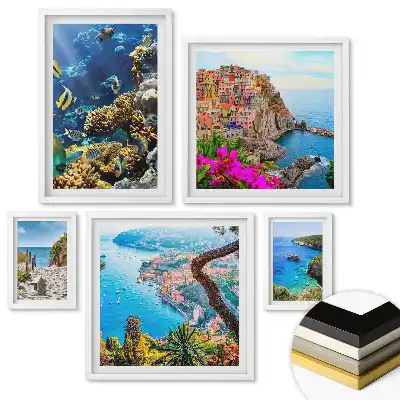 Set 5 tablouri înrămate cu peisaje montane la apus