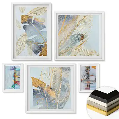 Set de 5 tablouri înrămate cu compoziții abstracte în nuanțe de turcoaz
