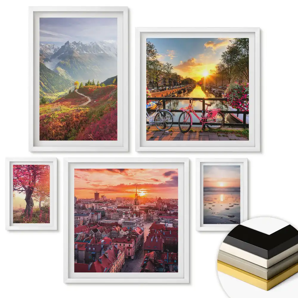 Set de 5 tablouri înrămate cu desene atmosferice ale peisajelor urbane