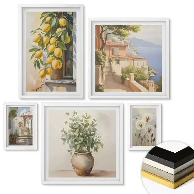 Set de tablouri înrămate cu motive de lămâi în pictură și arhitectură