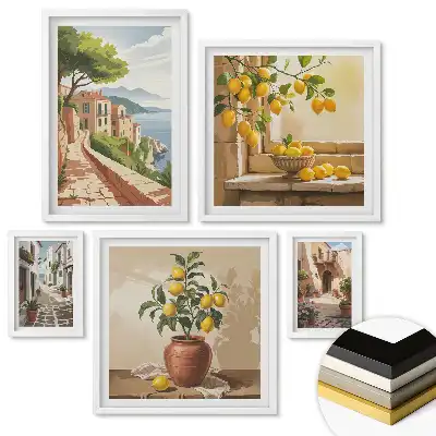 Set 5 tablouri înrămate cu peisaje pitorești ale lacurilor de munte