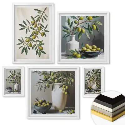 Set de 5 tablouri înrămate cu aranjamente artistice de măsline