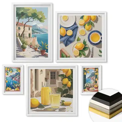 Set de tablouri înrămate cu motive florale, fructe și natură