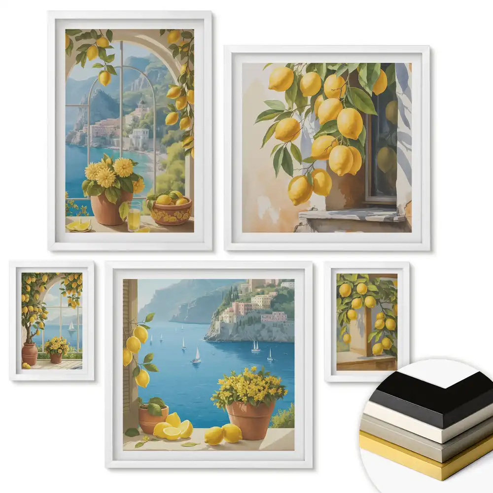 Set de 5 tablouri înrămate Inspirații de lămâie de pe coasta italiană