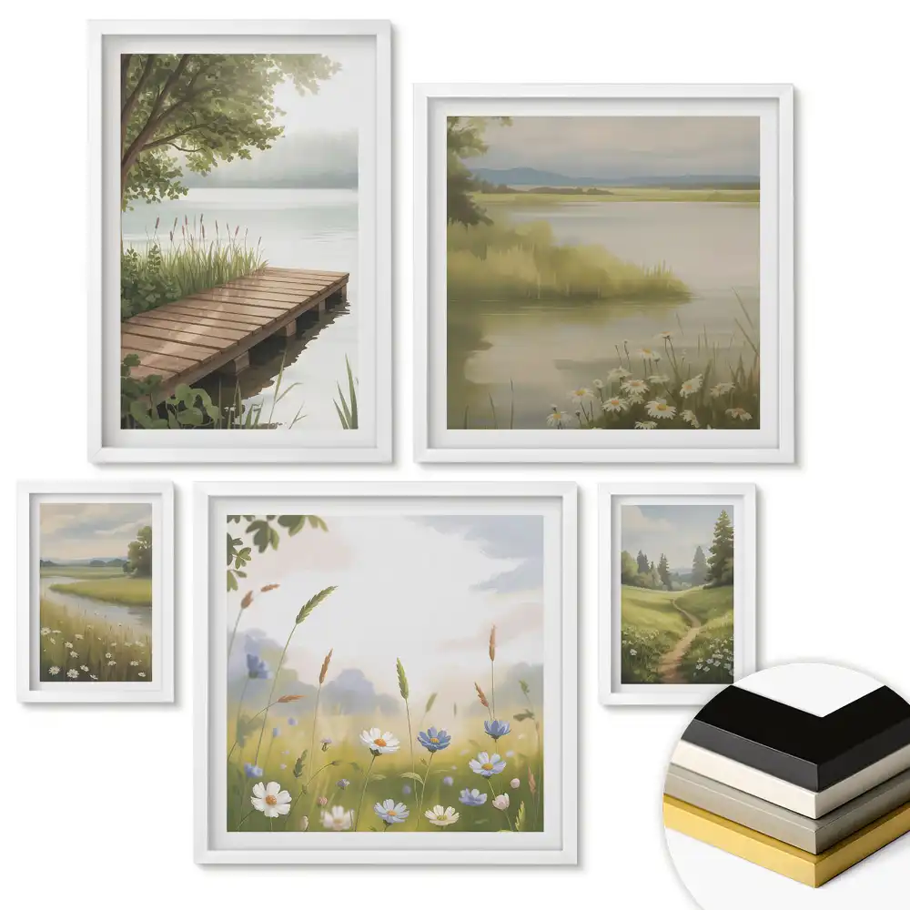 Set de 5 tablouri înrămate cu lămâi și peisaje