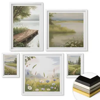 Set de 5 tablouri înrămate cu lămâi și peisaje