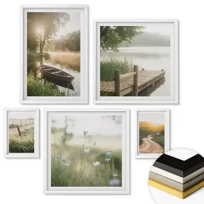 Set de 5 tablouri înrămate cu fluturi pe fundal natural în culori pastel