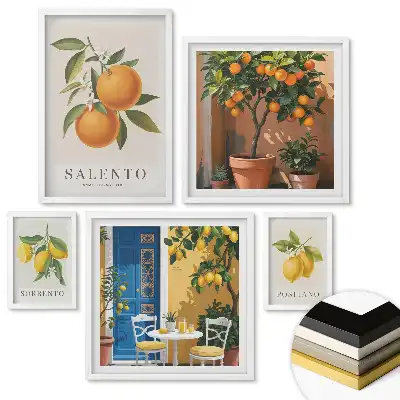 Set 5 tablouri înrămate cu citrice pentru design interior colorat