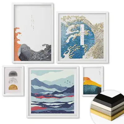 Set 5 tablouri înrămate cu flori aurii în stil modern