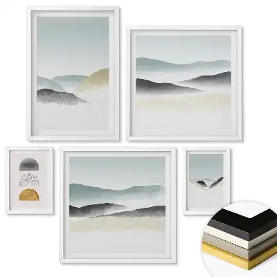 Set de tablouri înrămate cu valuri japoneze și peisaje montane