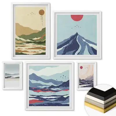 Set de 5 tablouri înrămate Liniștea munților în culori delicate