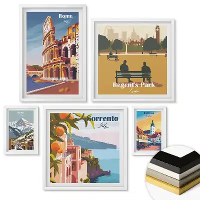 Set 5 tablouri înrămate cu fructe tropicale din diferite regiuni