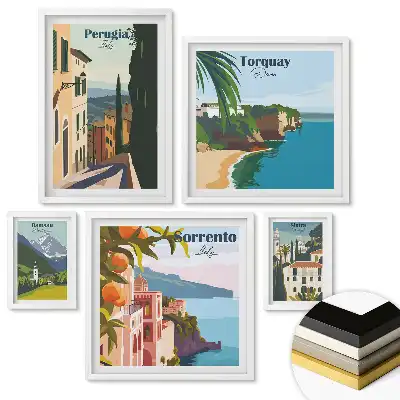 Set de 5 tablouri înrămate cu peisaje din orașe europene