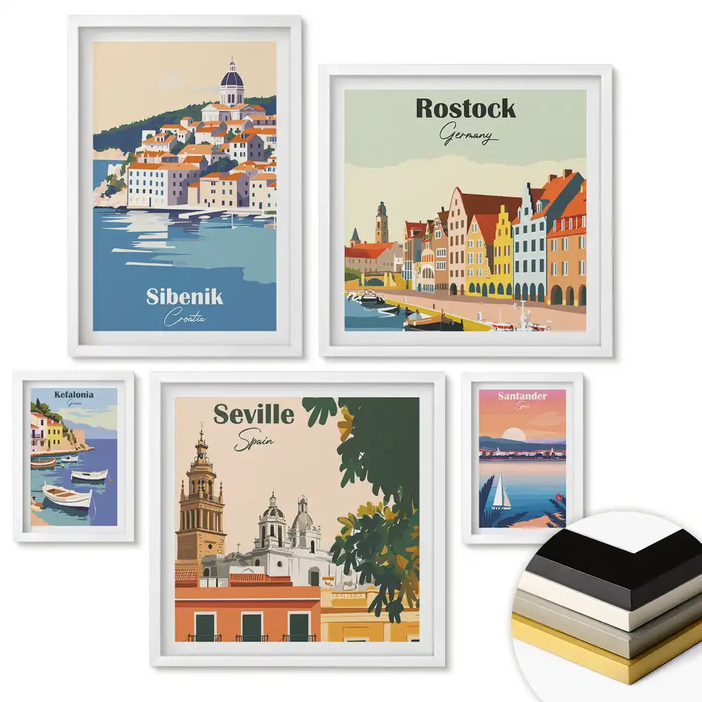 Set de tablouri înrămate cu peisaje pitorești din destinații de vacanță