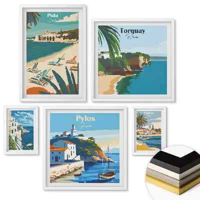 Set de 5 tablouri înrămate cu ilustrații de locuri pitorești din Europa