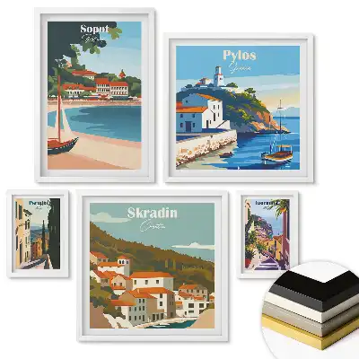 Set de tablouri înrămate cu ilustrații despre locuri pitorești din Europa