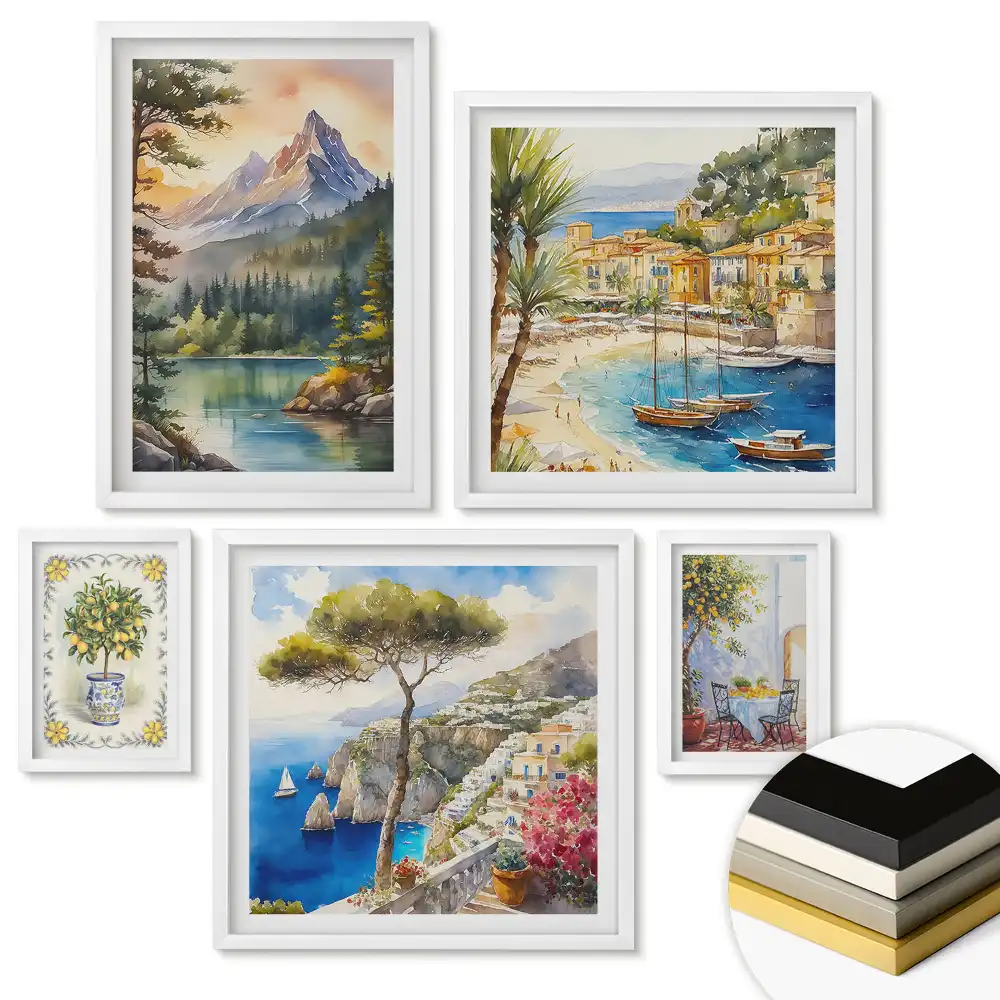 Set de 5 tablouri înrămate cu tematică botanică Piață de fructe