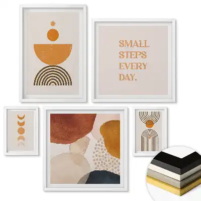 Set de 5 tablouri înrămate cu forme abstracte în culori calde