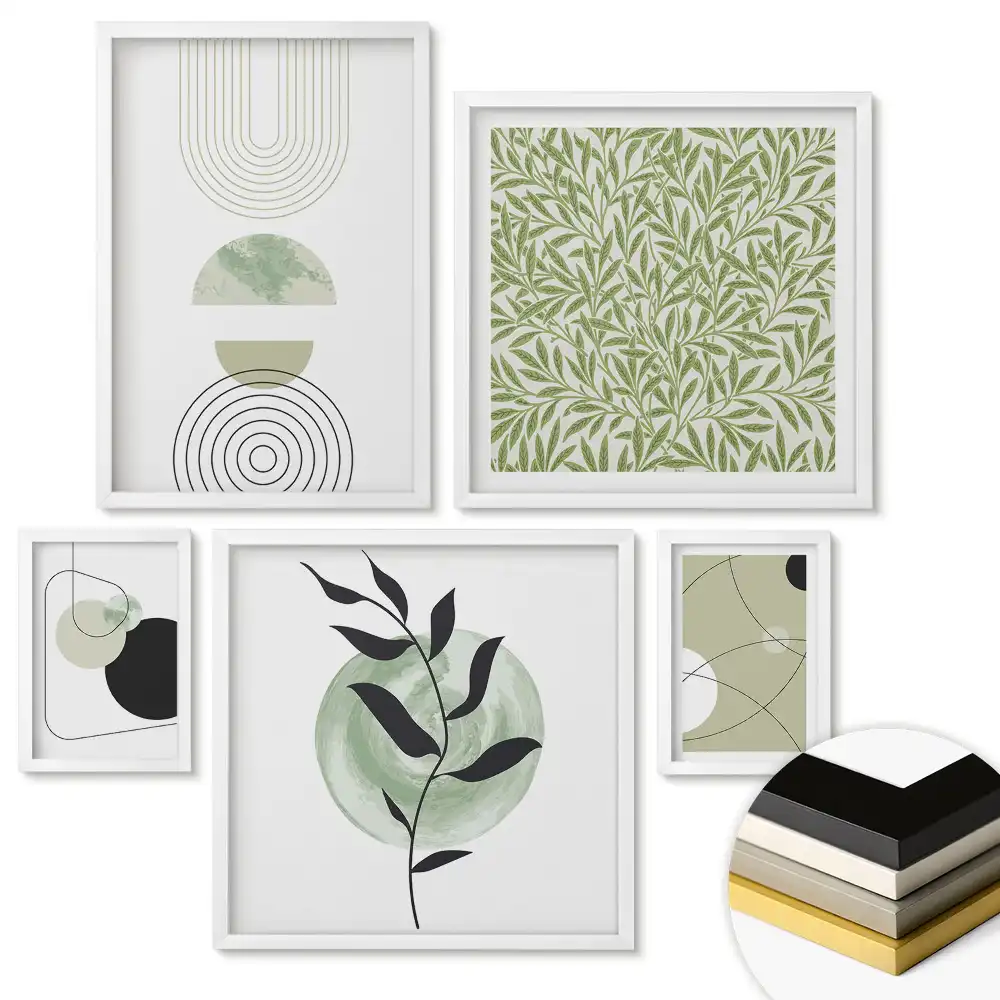 Set de 5 tablouri înrămate cu compoziții abstracte în culori discrete