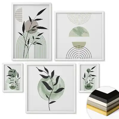 Set de 5 tablouri înrămate cu motive botanice în stil minimalist