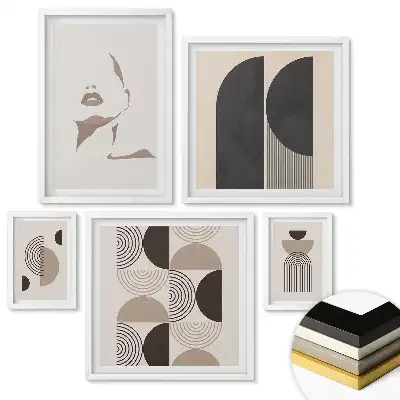 Set de 5 tablouri înrămate cu forme abstracte și culori delicate