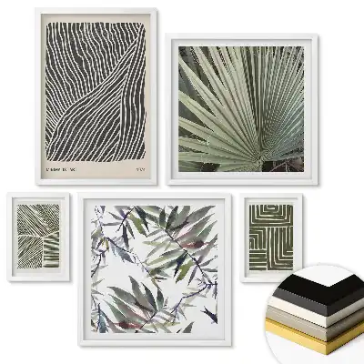 Set de 5 tablouri înrămate cu compoziții abstracte în culori discrete
