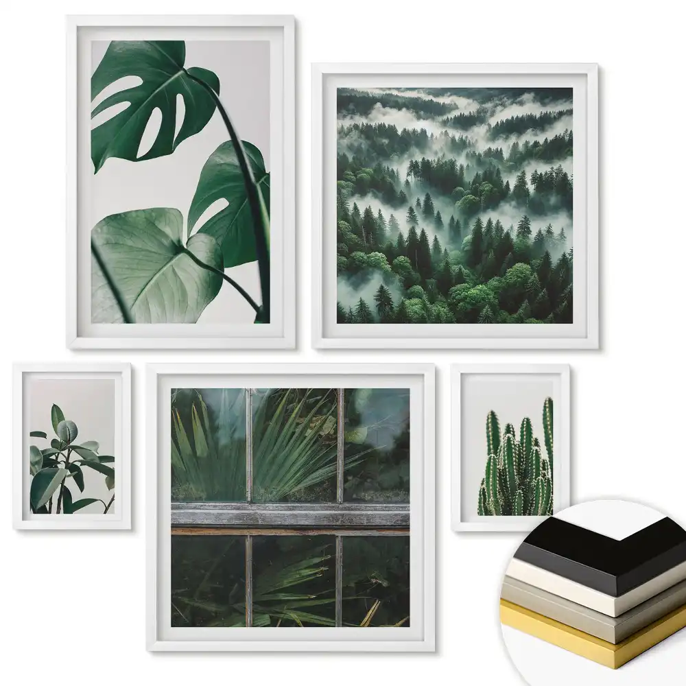 Set de 5 tablouri înrămate Armonie verde în stil minimalist