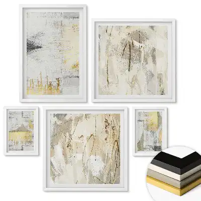 Set de 5 tablouri înrămate cu compoziții abstracte în nuanțe de auriu