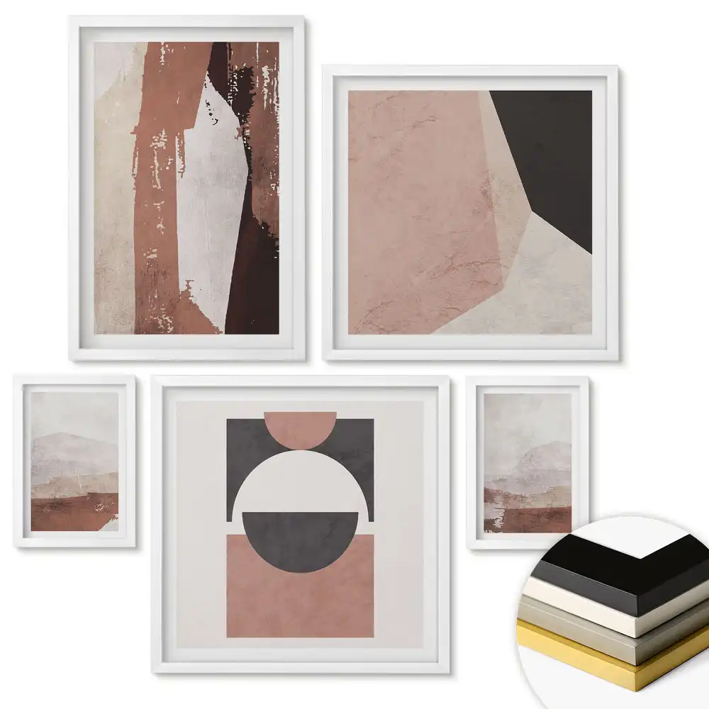 Set de tablouri înrămate cu peisaje abstracte în culori discrete
