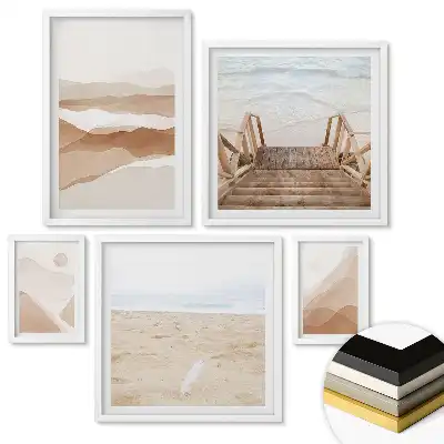 Set 5 tablouri înrămate cu peisaje abstracte în culori discrete
