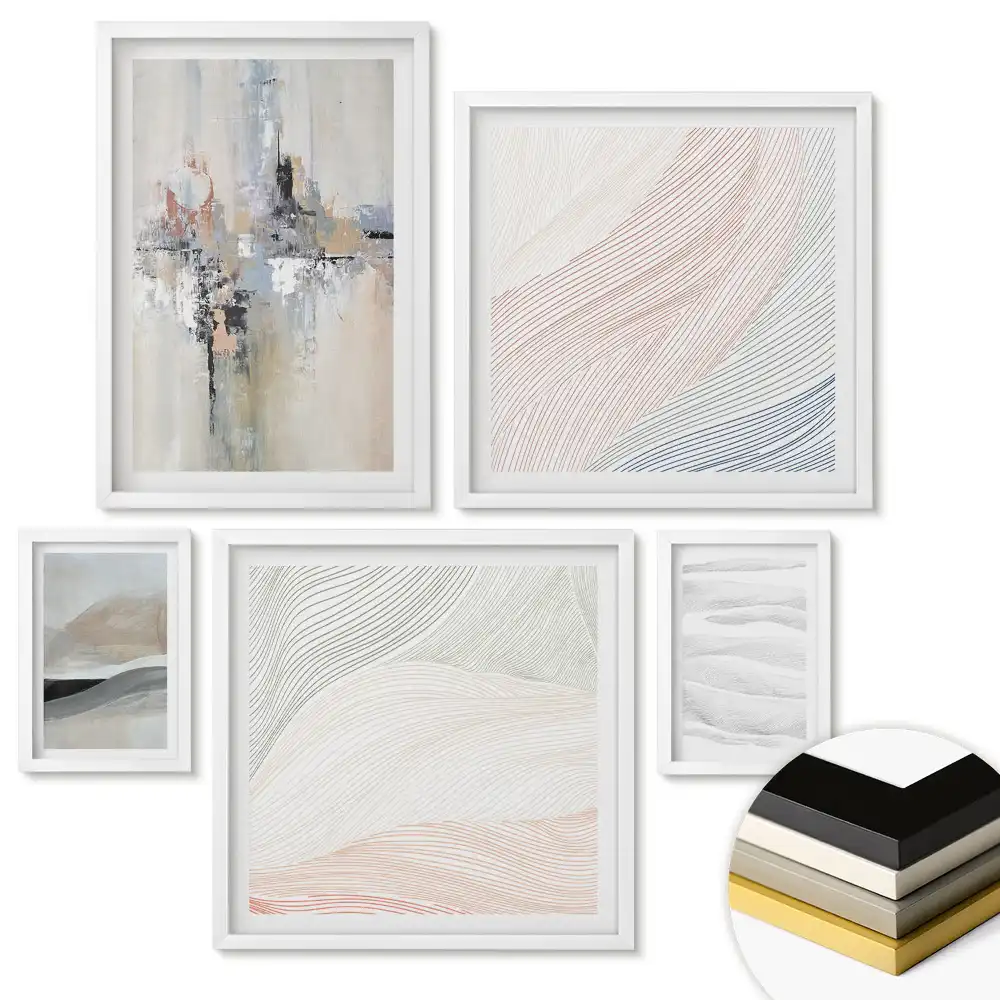 Set 5 tablouri înrămate cu peisaje abstracte în culori discrete