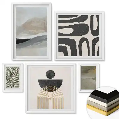 Set de 5 tablouri înrămate cu peisaje abstracte în culori discrete