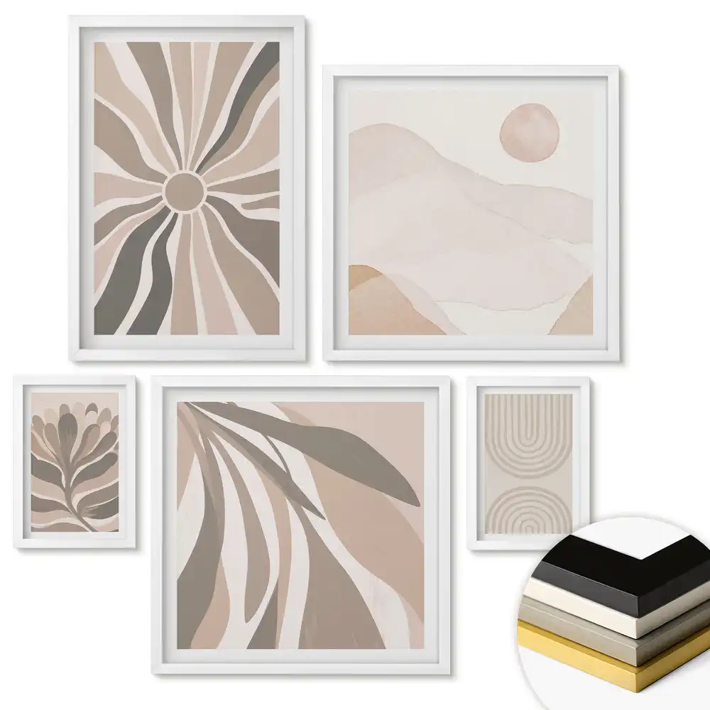 Set de tablouri înrămate cu compoziții abstracte în culori discrete