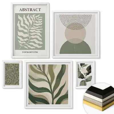 Set 5 tablouri înrămate cu modele abstracte în nuanțe de verde
