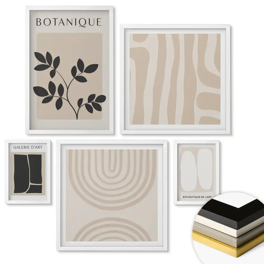 Set de 5 tablouri înrămate cu modele moderne în culori discrete