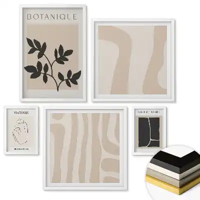 Set de tablouri înrămate cu motive vegetale și geometrice abstracte