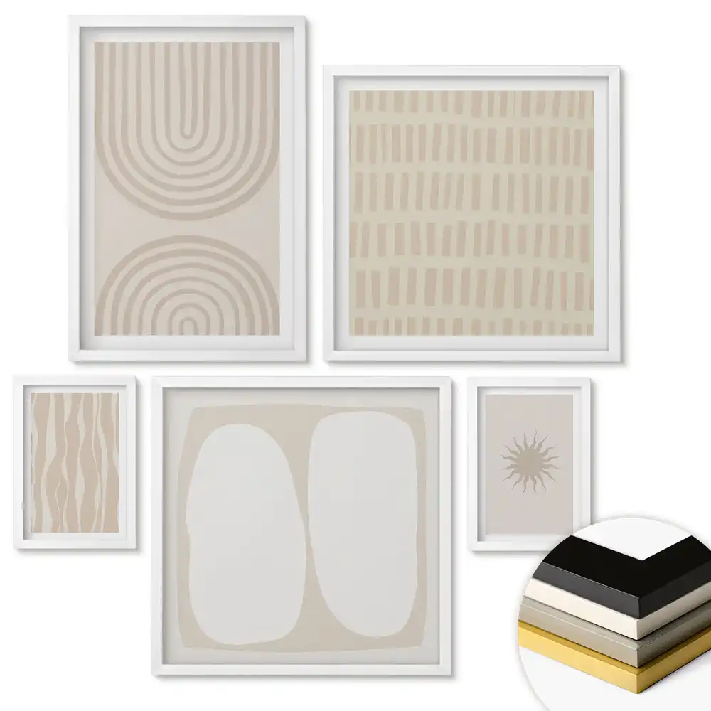 Set 5 tablouri înrămate Forme abstracte în culori discrete