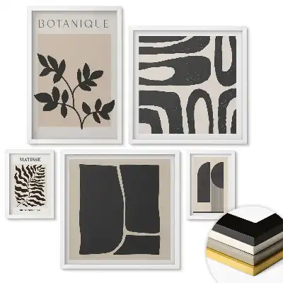 Set de 5 tablouri înrămate cu grafică în stil botanic modern