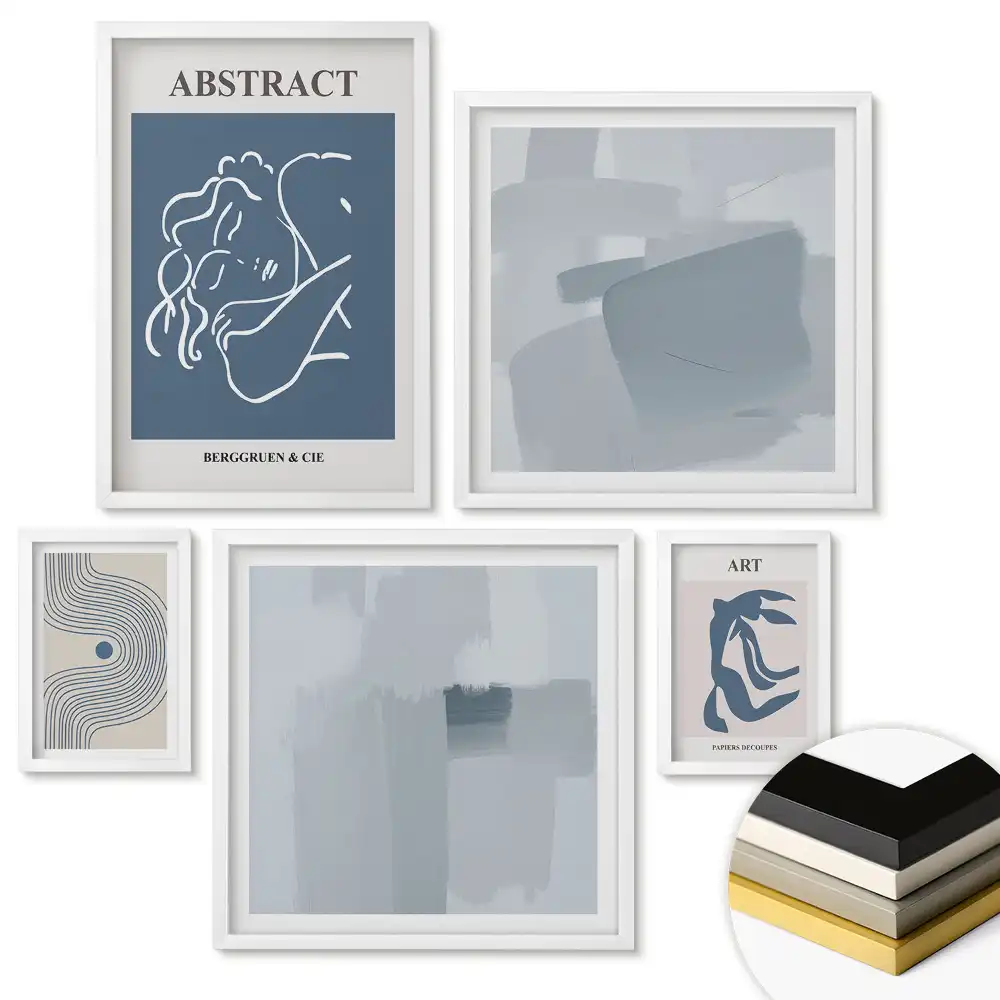 Set 5 tablouri înrămate cu artă modernă în stil minimalist