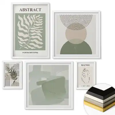 Set de 5 tablouri înrămate cu compoziții abstracte și motive vegetale