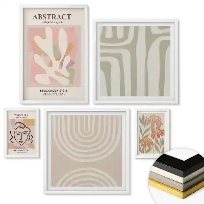 Set de 5 tablouri înrămate cu compoziții abstracte în culori delicate
