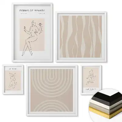Set de 5 tablouri înrămate cu forme abstracte și frumusețe feminină