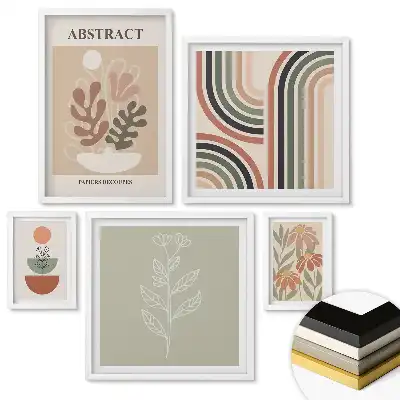 Set 5 tablouri înrămate cu compoziții abstracte moderne în culorile naturii