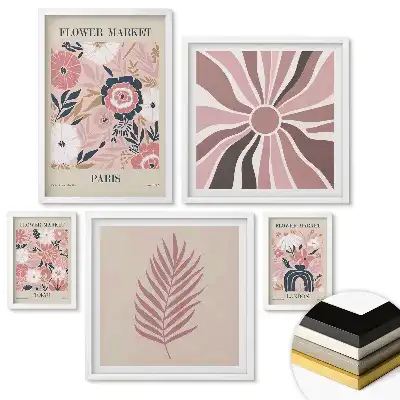 Set 5 tablouri înrămate Piața de flori în nuanțe pastelate