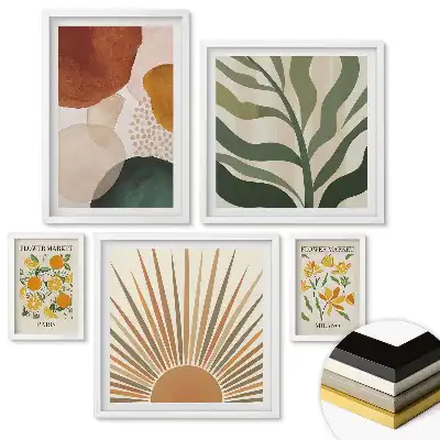 Set de 5 tablouri înrămate cu flori și elemente abstracte