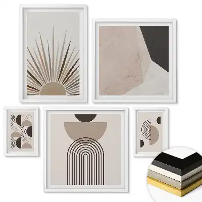 Set de 5 tablouri înrămate cu abstracțiuni moderne în culori discrete