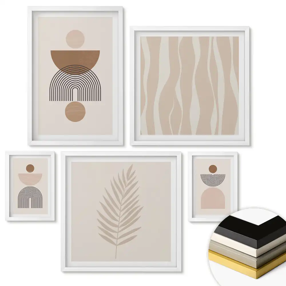 Set de tablouri înrămate cu compoziții minimaliste în culori discrete