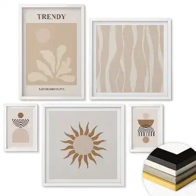 Set de 5 tablouri înrămate cu grafică elegantă în nuanțe de bej